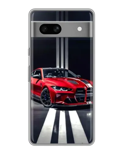 Чехол для Google Pixel 7A с картинкой «Красная BMW на дороге»