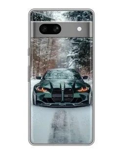 Чехол для Google Pixel 7A с картинкой «BMW в зимнем лесу»