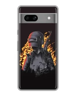 Чехол для Google Pixel 7A с картинкой «PUBG — огненный силуэт»