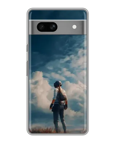 Чехол для Google Pixel 7A с картинкой «Герой PUBG на скале»