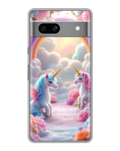 Чехол для Google Pixel 7A с картинкой «Радуга и единороги»