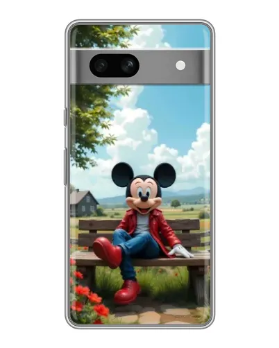 Чехол для Google Pixel 7A с картинкой «Микки на скамейке»