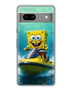 Чехол для Google Pixel 7A с картинкой «Спанч Боб на гидроцикле»