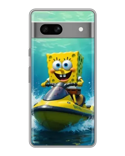 Чехол для Google Pixel 7A с картинкой «Спанч Боб на гидроцикле»