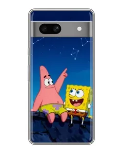 Чехол для Google Pixel 7A с картинкой «Губка Боб и Патрик ночью»