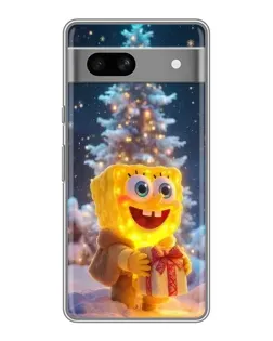 Чехол для Google Pixel 7A с картинкой «Рождественский Спанч Боб»