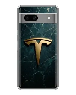 Чехол для Google Pixel 7A с картинкой «Мраморная Tesla Gold»