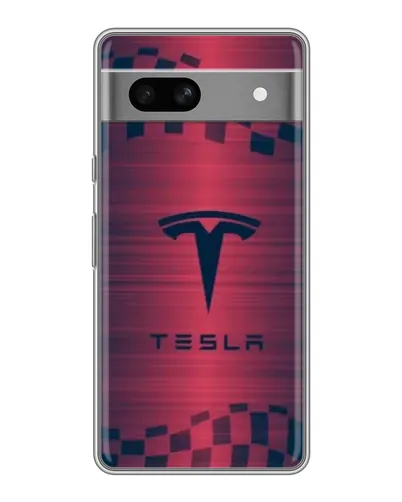 Чехол для Google Pixel 7A с картинкой «Тесла красный карбон»