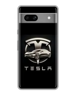Чехол для Google Pixel 7A с картинкой «Tesla — серебристое авто»