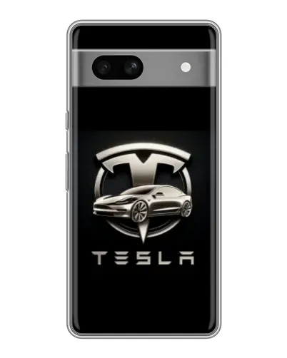 Чехол для Google Pixel 7A с картинкой «Tesla — серебристое авто»