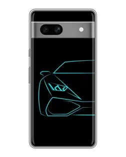 Чехол для Google Pixel 7A с картинкой «Голубой силуэт Lamborghini»