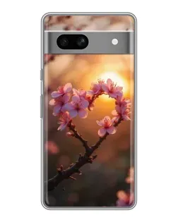 Чехол для Google Pixel 7A с картинкой «Розовый цвет сердце на фоне заката»