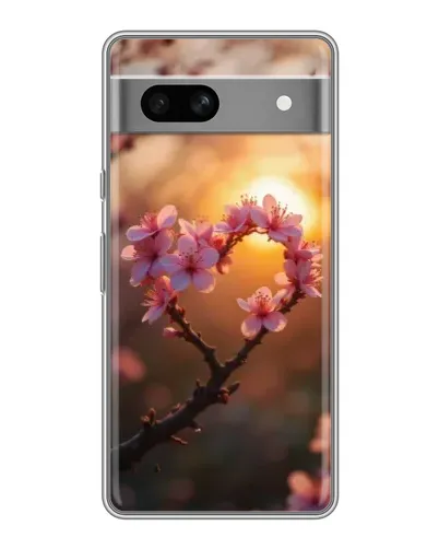 Чехол для Google Pixel 7A с картинкой «Розовый цвет сердце на фоне заката»