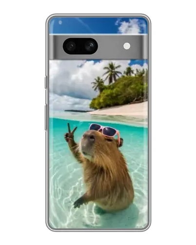 Чехол для Google Pixel 7A с картинкой «Капибара на море»