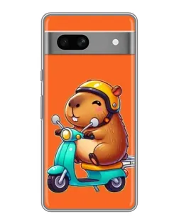 Чехол для Google Pixel 7A с картинкой «Капибара на скутере»