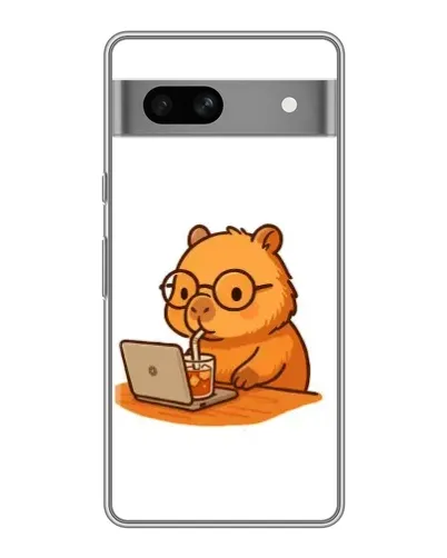Чехол для Google Pixel 7A с картинкой «Капибара с ноутбуком»