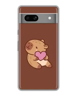 Чехол для Google Pixel 7A с картинкой «Капибара с сердцем»