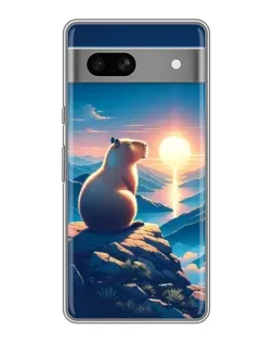 Чехол для Google Pixel 7A с картинкой «Закат солнца с капибарой»