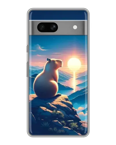 Чехол для Google Pixel 7A с картинкой «Закат солнца с капибарой»