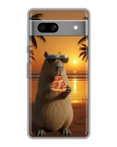 Чехол для Google Pixel 7A с картинкой «Капибара с пиццей»