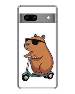 Чехол для Google Pixel 7A с картинкой «Капибара на самокате»