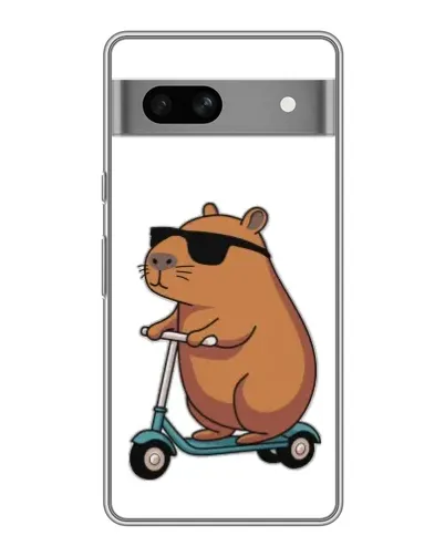 Чехол для Google Pixel 7A с картинкой «Капибара на самокате»