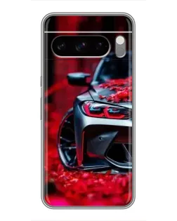 Чехол для Google Pixel 8 Pro с картинкой «Спортивная BMW и цветы»