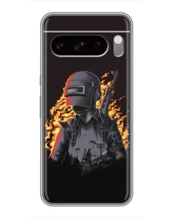 Чехол для Google Pixel 8 Pro с картинкой «PUBG — огненный силуэт»