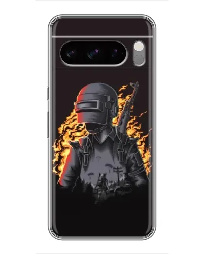 Чехол для Google Pixel 8 Pro с картинкой «PUBG — огненный силуэт»