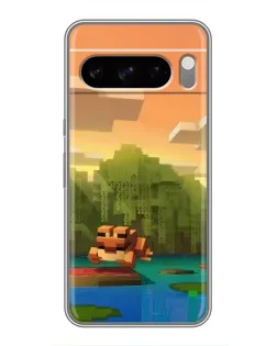 Чехол для Google Pixel 8 Pro с картинкой «Майнкрафт закат солнца»