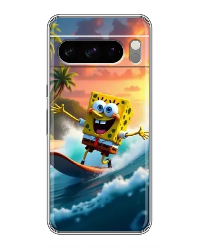 Чехол для Google Pixel 8 Pro с картинкой «Губка Боб серфингист»