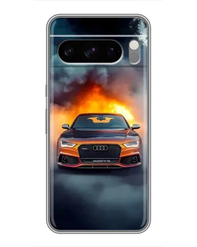 Чехол для Google Pixel 8 Pro с картинкой «Audi в огненном дыму»