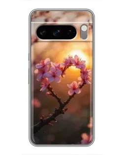 Чехол для Google Pixel 8 Pro с картинкой «Розовый цвет сердце на фоне заката»