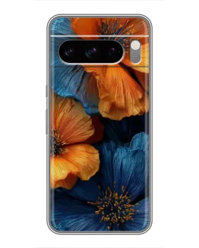 Чехол для Google Pixel 8 Pro с картинкой «Яркая сине-оранжевая флора»
