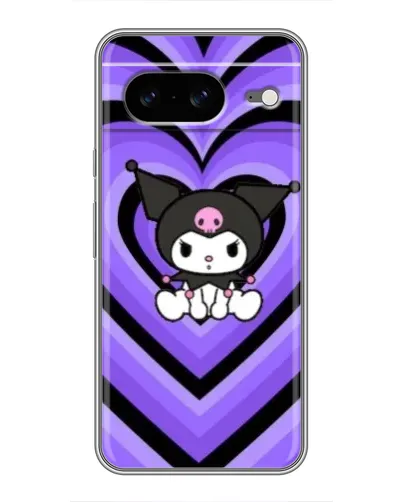 Чехол для Google Pixel 8 с картинкой «Kuromi и фиолетовые сердца»