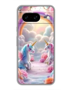 Чехол для Google Pixel 8 с картинкой «Радуга и единороги»