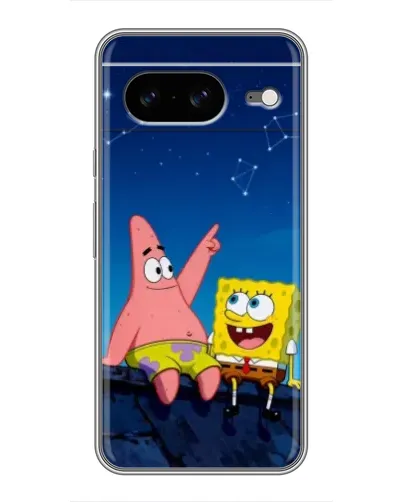 Чехол для Google Pixel 8 с картинкой «Губка Боб и Патрик ночью»