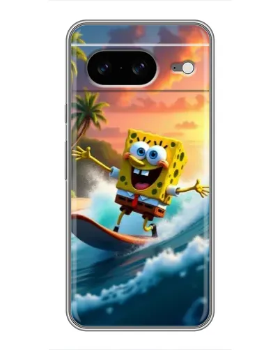 Чехол для Google Pixel 8 с картинкой «Губка Боб серфингист»