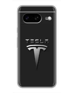 Чехол для Google Pixel 8 с картинкой «Стальной логотип Tesla»