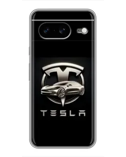 Чехол для Google Pixel 8 с картинкой «Tesla — серебристое авто»