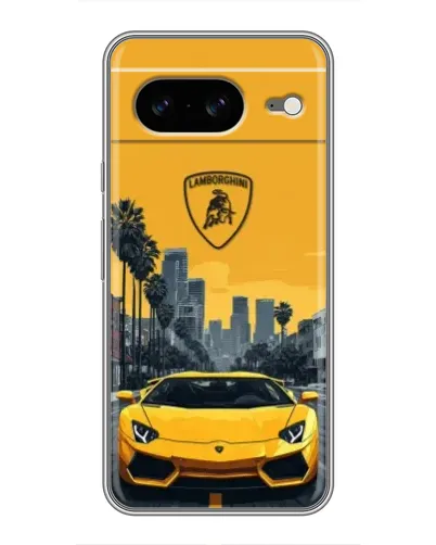 Чехол для Google Pixel 8 с картинкой «Желтый Lamborghini город»