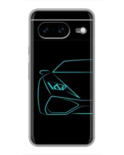 Чехол для Google Pixel 8 с картинкой «Голубой силуэт Lamborghini»