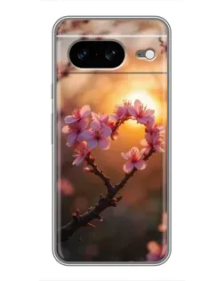 Чехол для Google Pixel 8 с картинкой «Розовый цвет сердце на фоне заката»