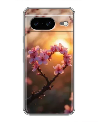 Чехол для Google Pixel 8 с картинкой «Розовый цвет сердце на фоне заката»