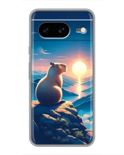 Чехол для Google Pixel 8 с картинкой «Закат солнца с капибарой»