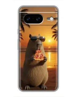 Чехол для Google Pixel 8 с картинкой «Капибара с пиццей»