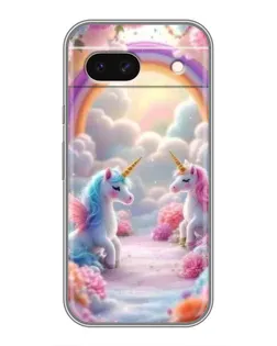 Чехол для Google Pixel 8A с картинкой «Радуга и единороги»