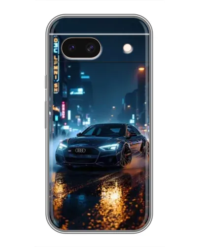 Чехол для Google Pixel 8A с картинкой «Ночной город и Audi»