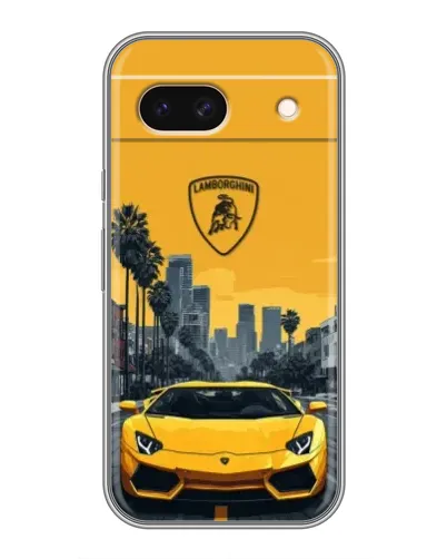 Чохол для Google Pixel 8A з картинкою «Жовтий Lamborghini місто»