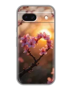 Чохол для Google Pixel 8A з картинкою «Рожевий цвіт  сердечко на тлі заходу»